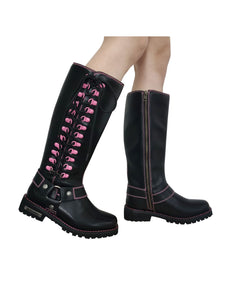 Biker Tall Boots with Pink Laces (Women's Sizing)