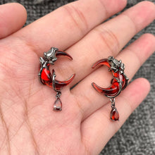Load image into Gallery viewer, Gothic Gun-black Rose Wrapped Red Moon Earrings