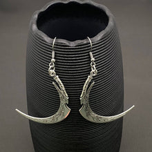 Load image into Gallery viewer, Gothic Silver Tone Sickle Dangle Earrings