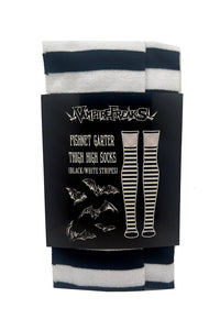 Fishnet Garter Thigh High Socks [Black/White]