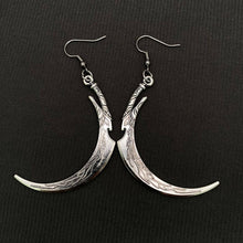 Load image into Gallery viewer, Gothic Silver Tone Sickle Dangle Earrings