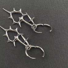 Load image into Gallery viewer, Gothic Silver Tone Thorns Hollow Heart Huggie Earrings