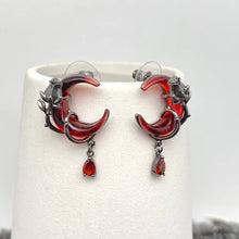 Load image into Gallery viewer, Gothic Gun-black Rose Wrapped Red Moon Earrings