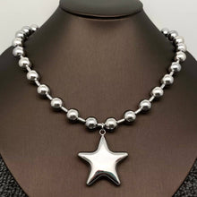 Load image into Gallery viewer, Stainless Steel Glossy Big Star Charm Metal Beaded Necklace