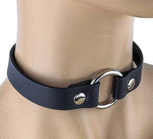 3/4" BLACK LEATHER CHOKER WITH 1" -O- RING