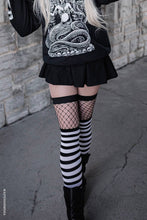 Load image into Gallery viewer, Fishnet Garter Thigh High Socks [Black/White]