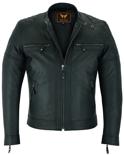 Quilted Shoulder Leather Biker Jacket