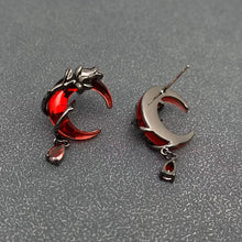 Load image into Gallery viewer, Gothic Gun-black Rose Wrapped Red Moon Earrings