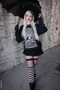 Fishnet Garter Thigh High Socks [Black/White]