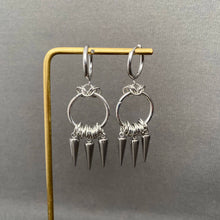 Load image into Gallery viewer, Silver Tone Spike Fringe Huggie Earrings