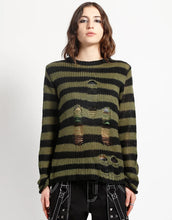 Load image into Gallery viewer, Rag Stripe Sweater in Army Green - TRIPP NYC