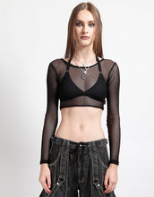 Load image into Gallery viewer, Fishnet Longsleeve Crop Top in Black - TRIPP NYC
