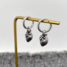 Load image into Gallery viewer, Gothic Heart Charm Stainless Steel Huggie Earrings