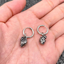 Load image into Gallery viewer, Gothic Heart Charm Stainless Steel Huggie Earrings