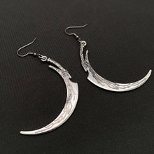 Load image into Gallery viewer, Gothic Silver Tone Sickle Dangle Earrings