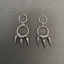Load image into Gallery viewer, Silver Tone Spike Fringe Huggie Earrings