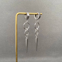 Load image into Gallery viewer, Silver Tone Spike Huggie Earrings