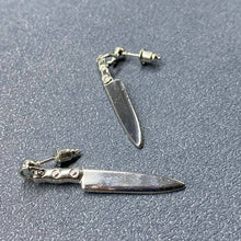 Load image into Gallery viewer, Silver Tone Metal Knife Dangle Earrings