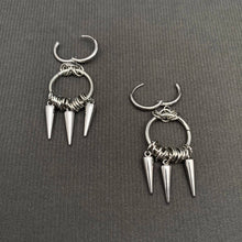 Load image into Gallery viewer, Silver Tone Spike Fringe Huggie Earrings