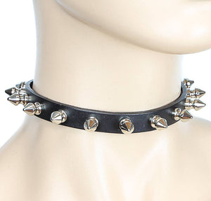1/2" BLACK LEATHER CHOKER WITH 1/2" SPIKES by FUNK PLUS