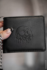 Skull Drip Emboss Bifold Wallet w/ Chain