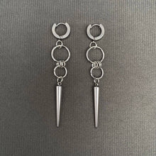 Load image into Gallery viewer, Silver Tone Spike Huggie Earrings