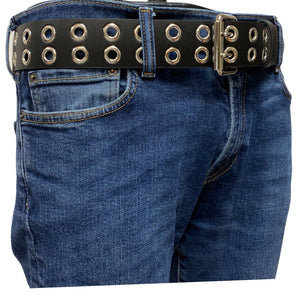 GENUINE LEATHER BELT WITH 2 ROWS OF 1" EYELETS