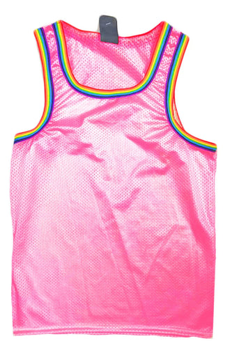 Rainbow Trim Tank - Hot Pink Sport Mesh