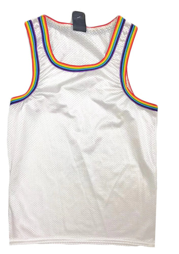 Rainbow Trim Tank - White Sport Mesh