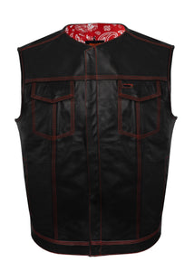 Zippered Biker Club Vest - Red Hanky Liner