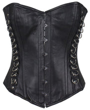 Load image into Gallery viewer, Black Leather Corset with Pin Front Closure
