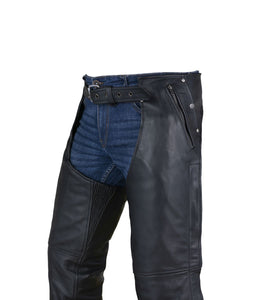 Black Multi-Pocket Premium Cowhide Leather Chaps with removable lining