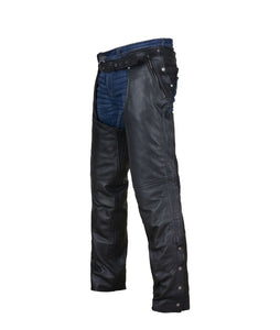 Black Multi-Pocket Premium Cowhide Leather Chaps with removable lining