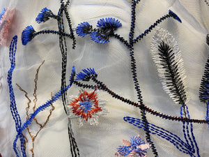 Embroidered Floral Mesh Tank - White and Blue