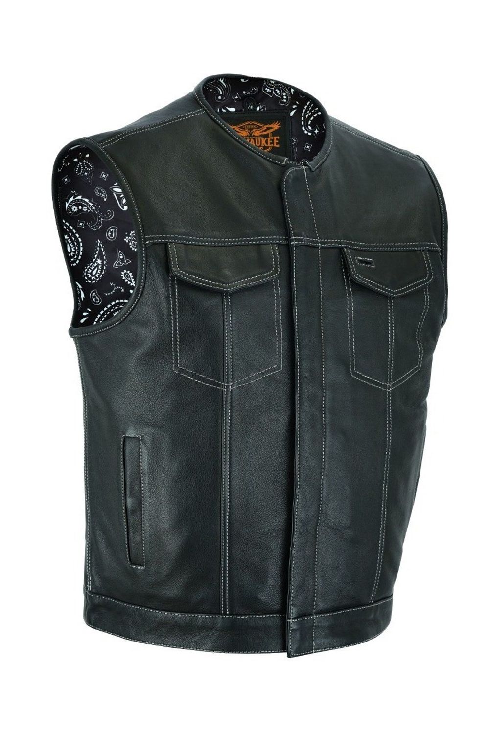 Zippered Biker Club Vest - Black Hanky Liner